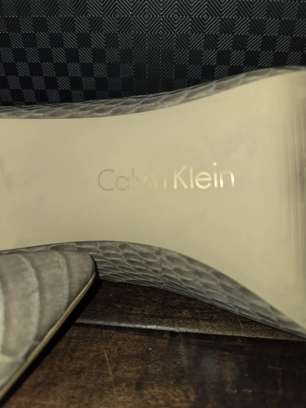 Calvin Klein Taupe Croc-Embossed Pointed Heel Pump